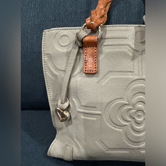 Brighton Floral Embossed Leather Handbag in Gray with Twilly - Picture 12 of 13